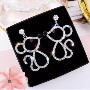 Crystal Mouse Drop Earrings Eclectic Unique Quirky Novel